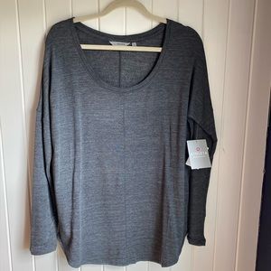 Athleta Studio Scoopneck Long Sleeve Tee, Fleece Lined, NWT, Gray, Size Medium